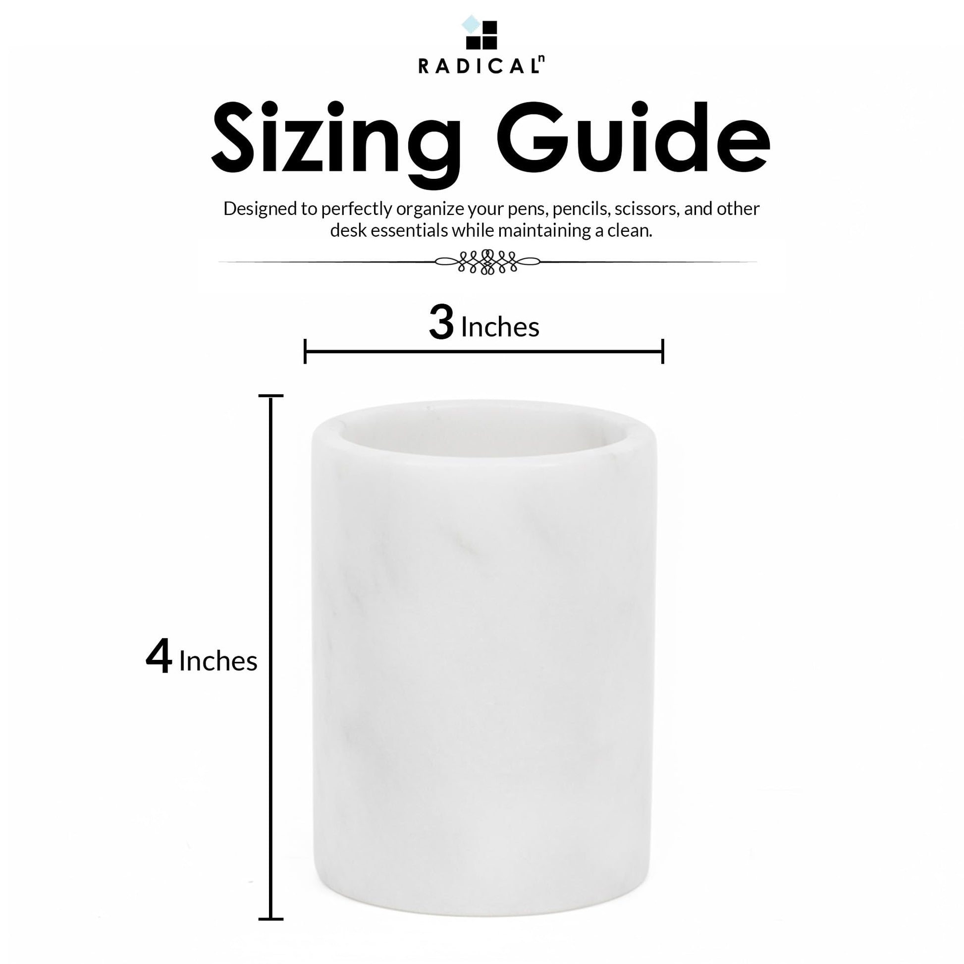 Radicaln Marble Pen Holder For Desk 4" Inches White Handmade Marker & Pen Holder for Desk