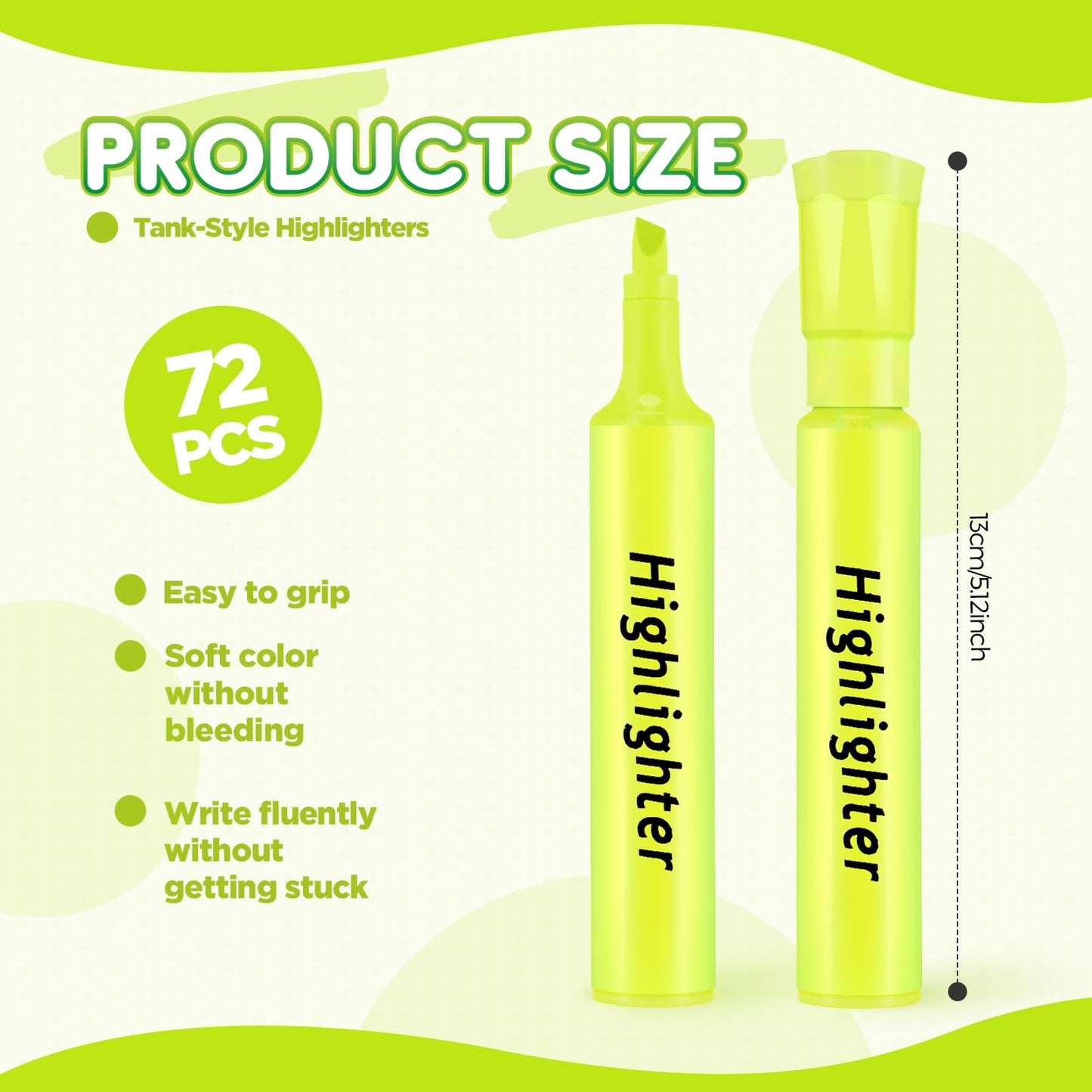 Qilery 72 Pack Tank Highlighters Bulk, Chisel Tip Markers,Yellow