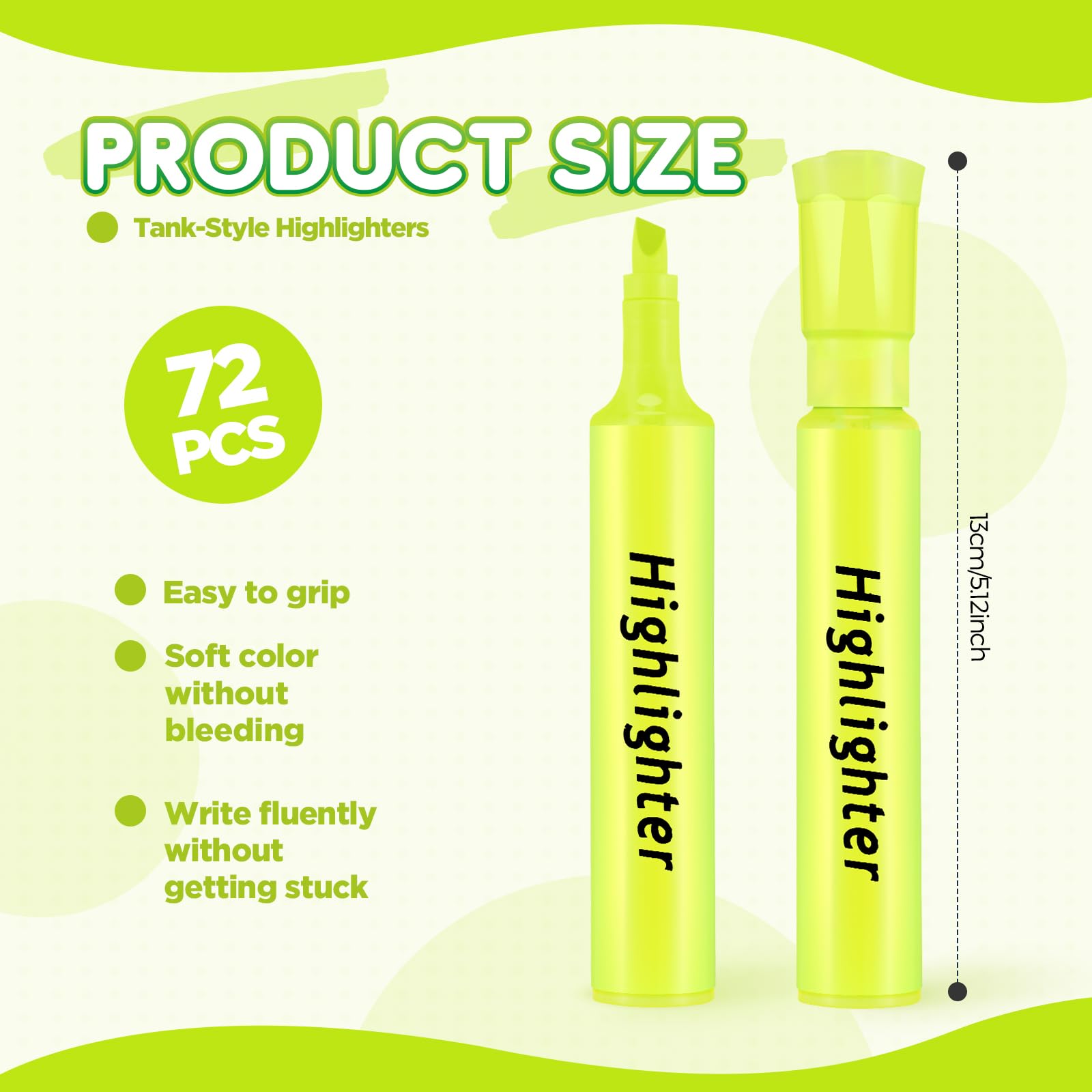 Qilery 72 Pack Tank Highlighters Bulk, Chisel Tip Markers,Yellow