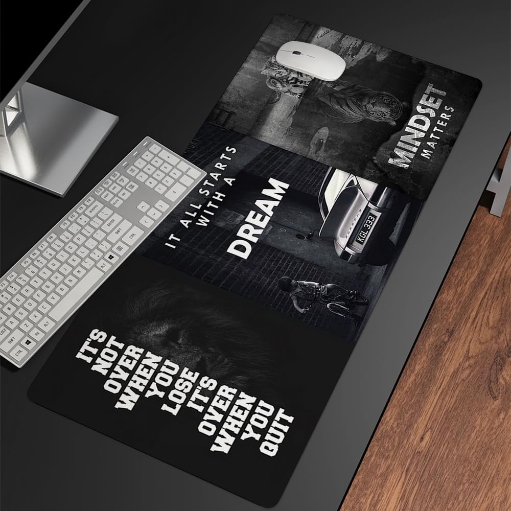 Reateforin Black and White Keyboard Mat Mindset Matters Inspirational Mousepad Motivational Office