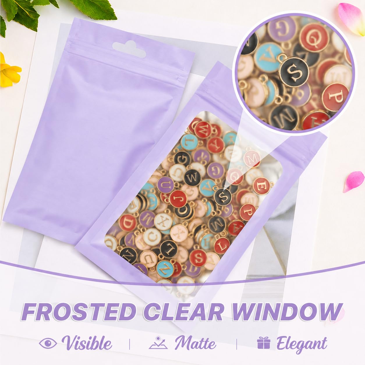 ANZNKU 100Pcs Purple Mylar Bags, Resealable Smell Proof Zip Goodie Baggies