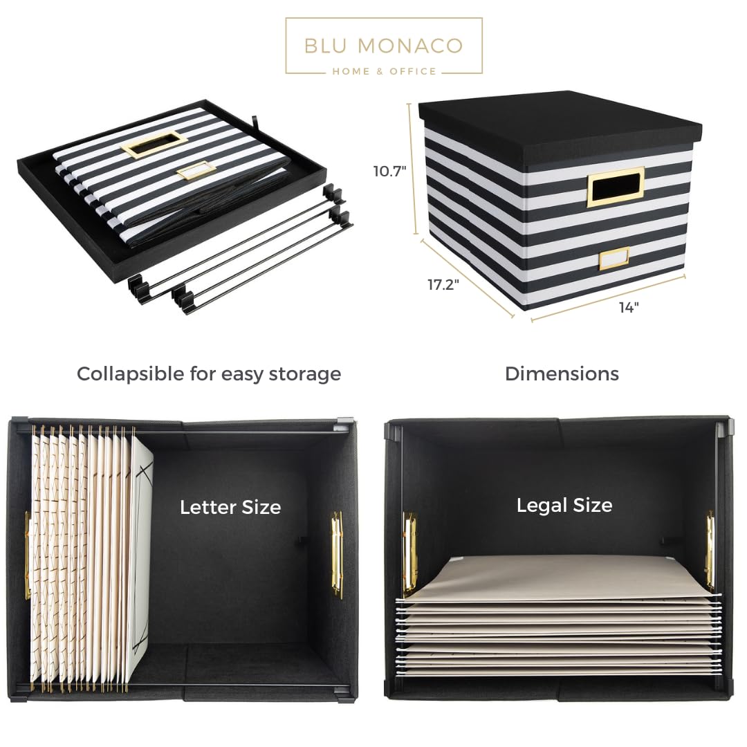 BLU MONACO | Decorative Hanging File Box with Lid | File Bins with Lids for Desk Storage | Desktop