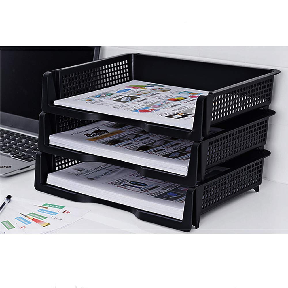 Kekow 6-Pack Plastic Stacking A4 Size Desk Organizer Tray, Black