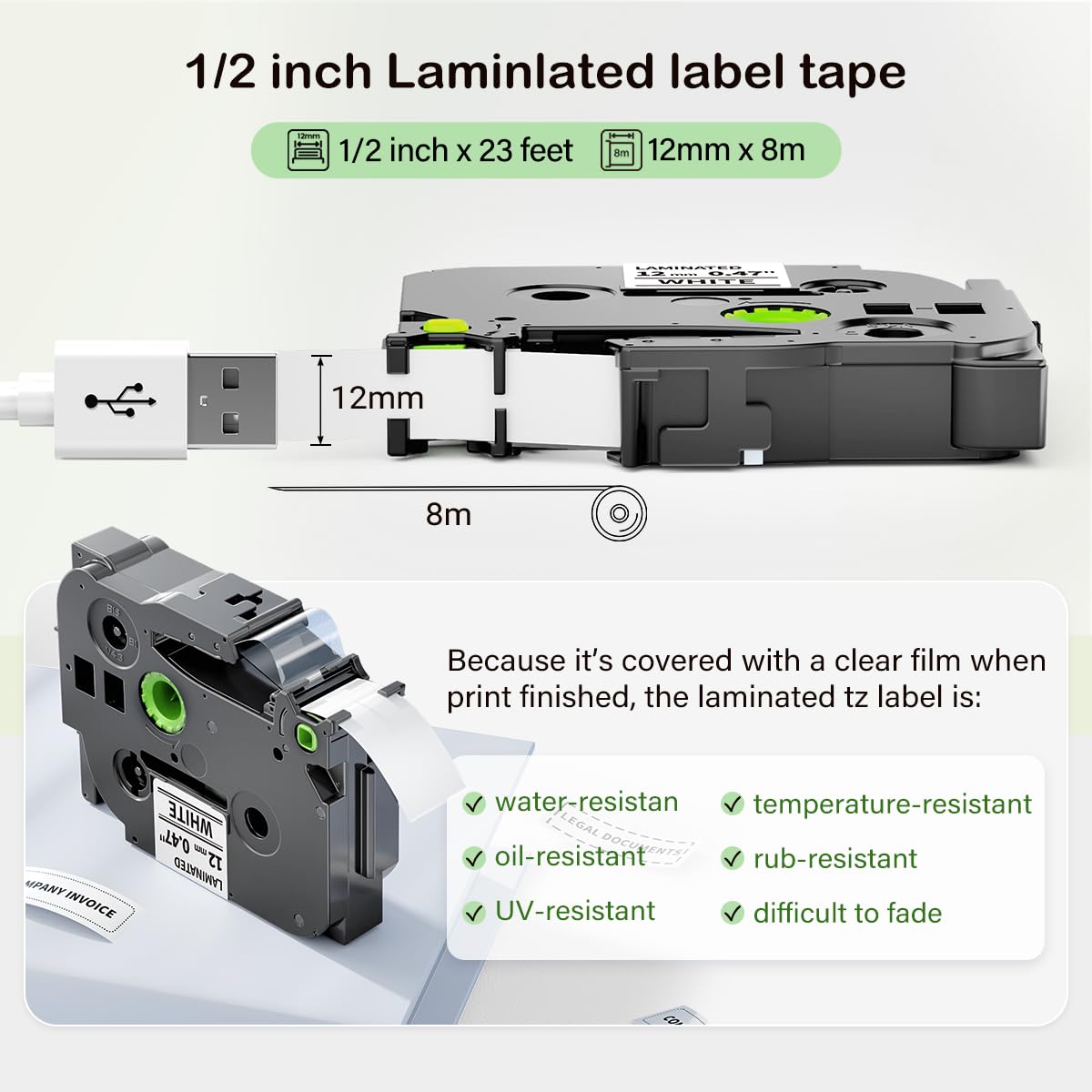 Compatible with Brother PTouch TZe231 Label Maker Tape 12mm 0.47" Laminated