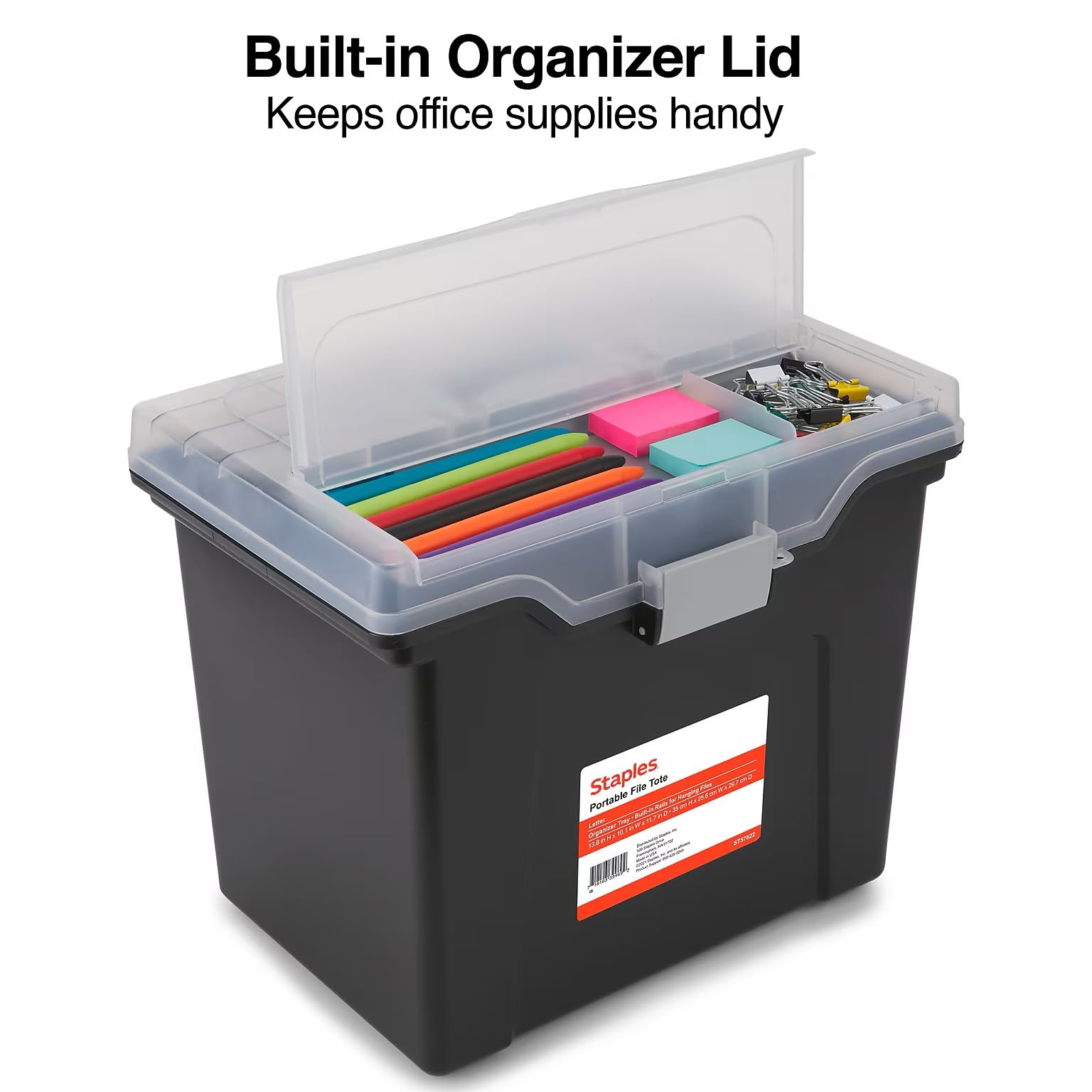 STAPLES File Box Portable Tote, Letter Size, Black, 2-Pack, Handle