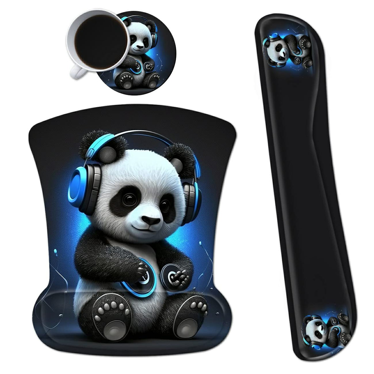 Dikoer 3Pcs Ergonomic Memory Foam Keyboard Wrist Rest Pad Set, Panda