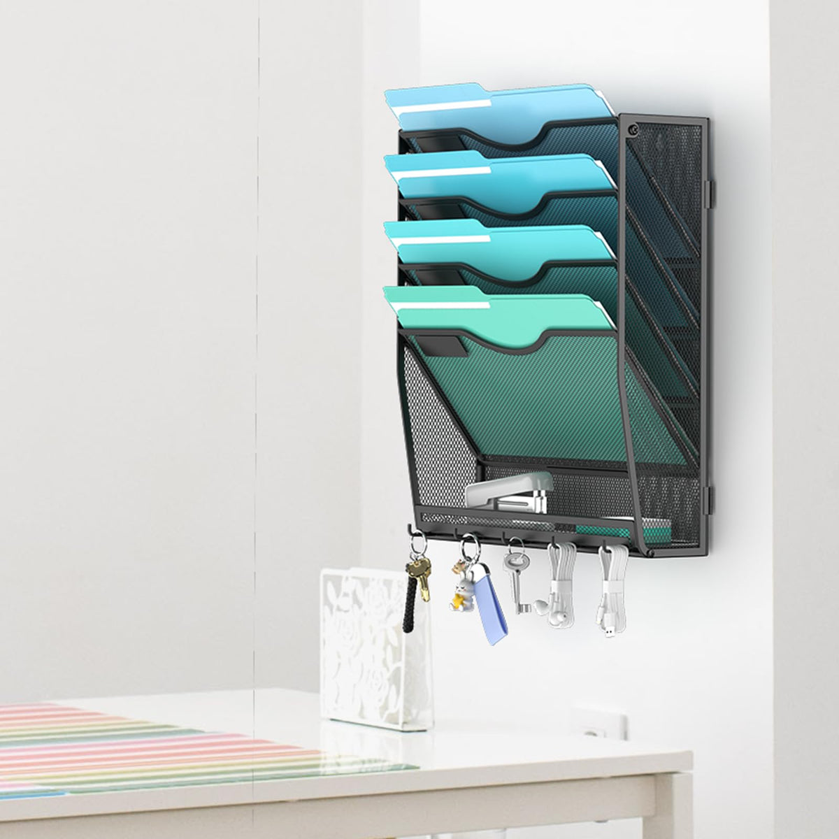 Gawerk 5-Tier Wall File Organizer Hanging Wall File Holder Wall Mount Paper Folder Organize, Mesh