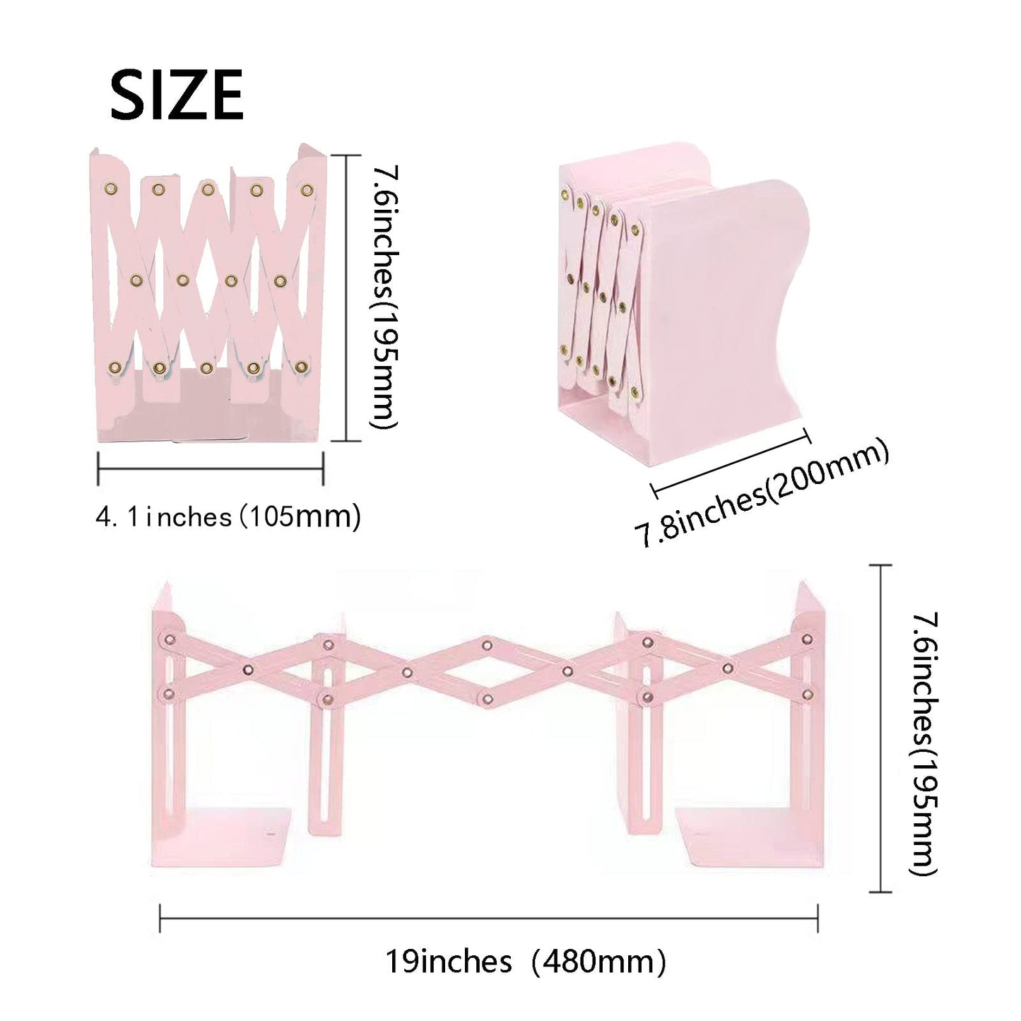 Zyners Adjustable Metal Bookends Heavy Duty for Shelves, 2 Dividers, Anti-Slip Design Expandable