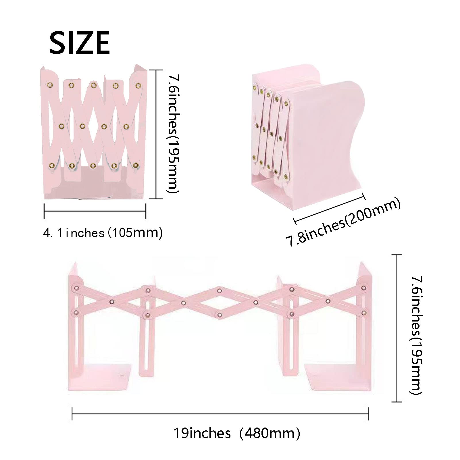 Zyners Adjustable Metal Bookends Heavy Duty for Shelves, 2 Dividers, Anti-Slip Design Expandable
