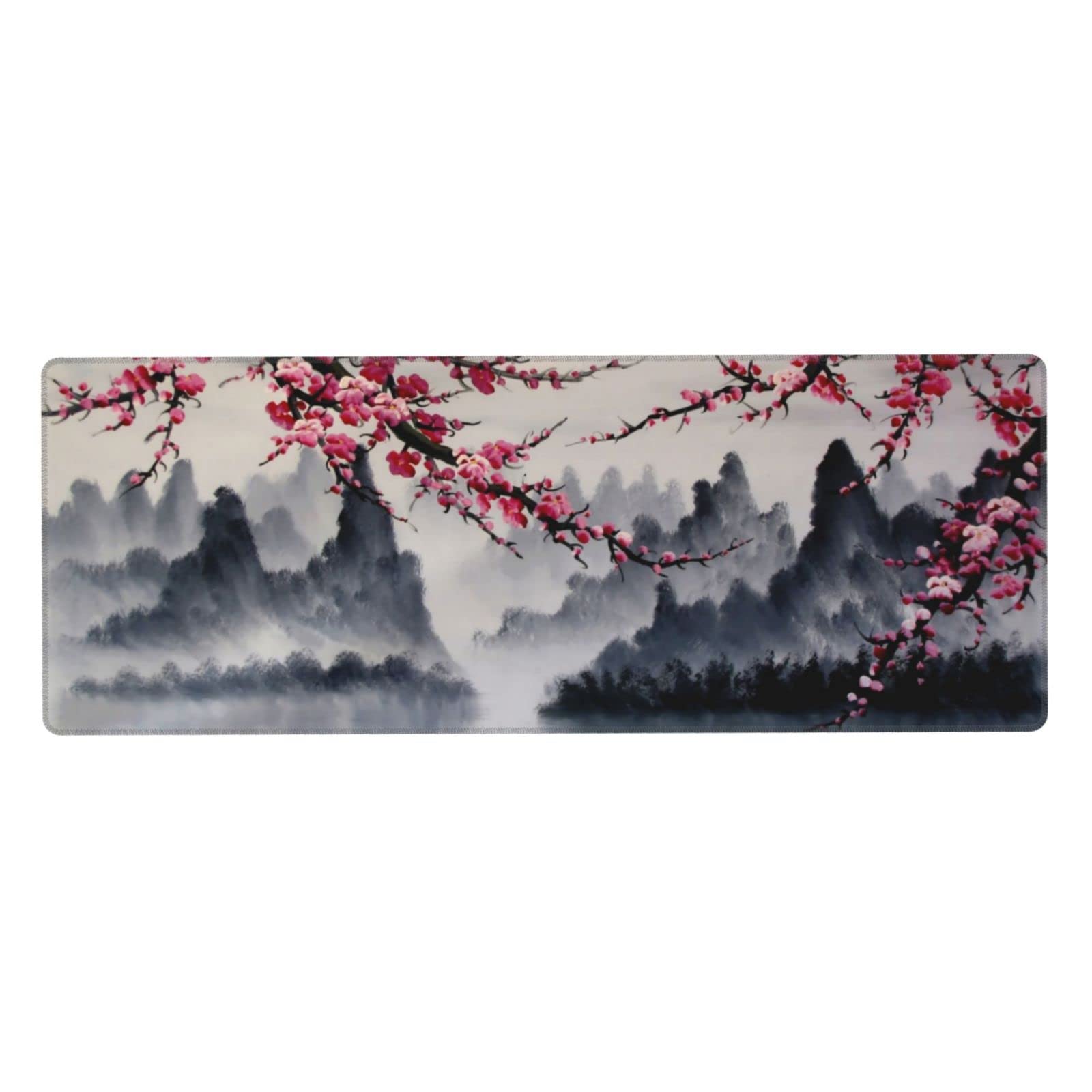 Japanese Sakura Watercolor Painting Extended Mouse Pad 31.5x11.8 Inch Cherry Blossom Flower
