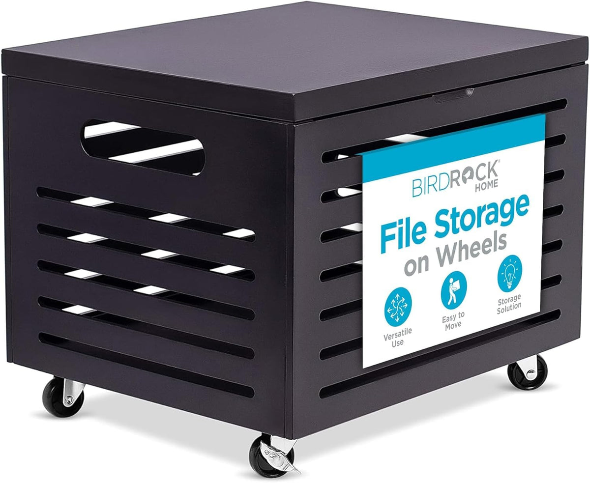 BIRDROCK HOME Bamboo Rolling File Storage Organizer Box with Lid - Decorative File Cabinet on