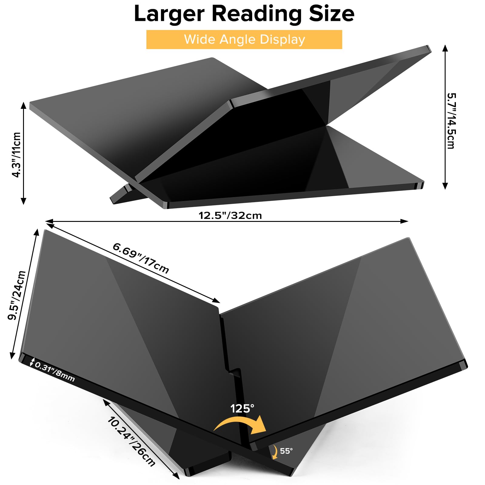Large Acrylic Book Stand Holder for Display and Reading 12.5" x 9.5" x 5.7"