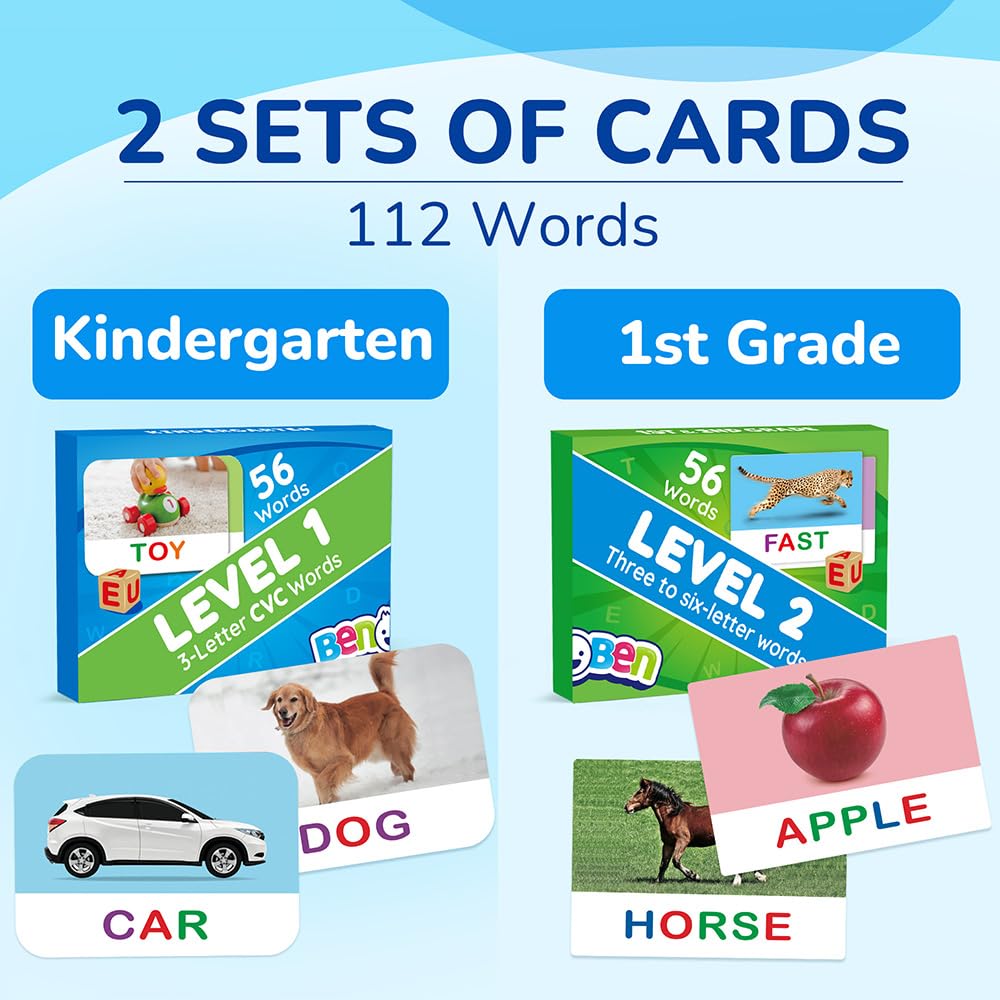 BenBen Spelling Games with Flash Cards, 112 Words, Montessori Toys for 3 4 5 6 Years Old Kids