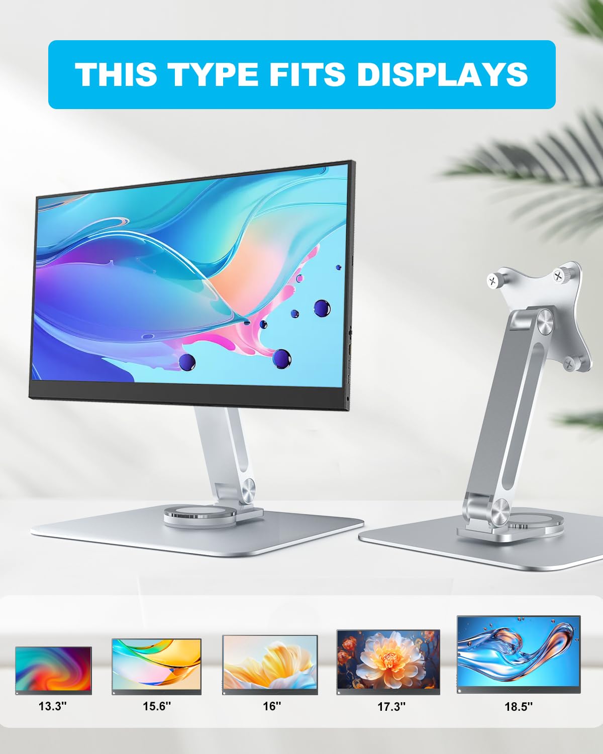 JUNEBOX 75x75mm VESA Monitor Mount Stand, M4 Anti-Loss Screws, Aluminum Alloy Base, Fits 7"-18"