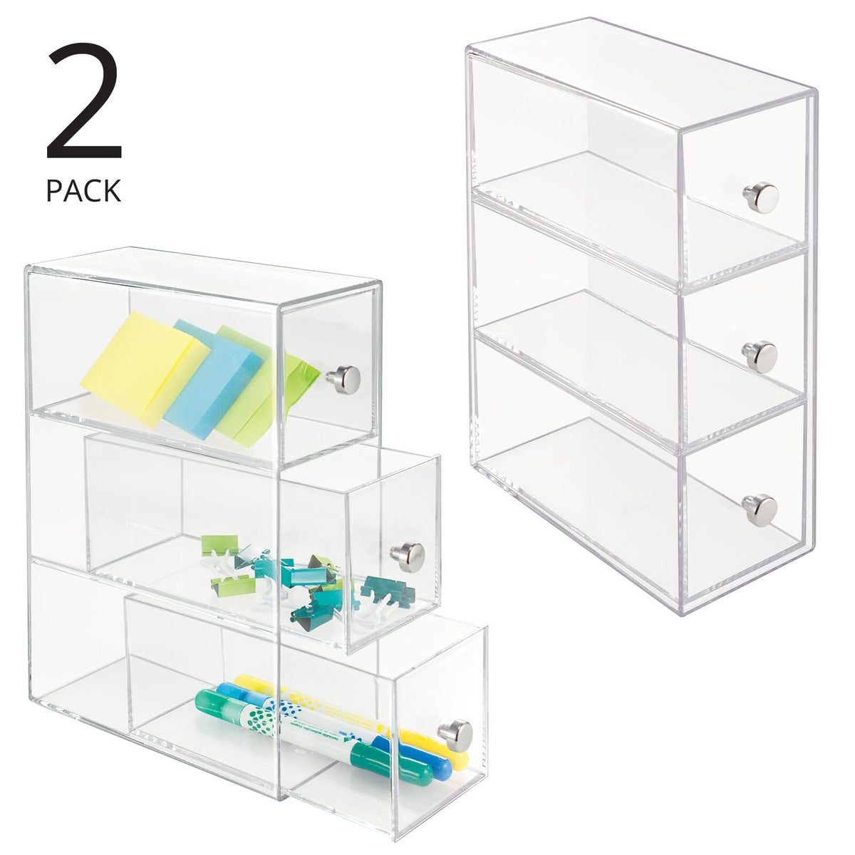 mDesign Plastic Stackable Desktop Organizer Tower Storage Station with 3 Drawers for Home Office