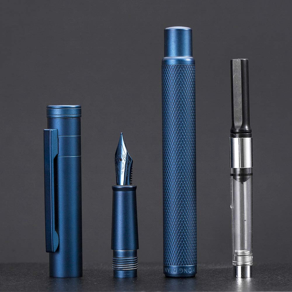 Hongdian Dark Blue Forest Fountain Pen Extra Fine Nib 0.38mm Beautiful Tree Texture Excellent Metal