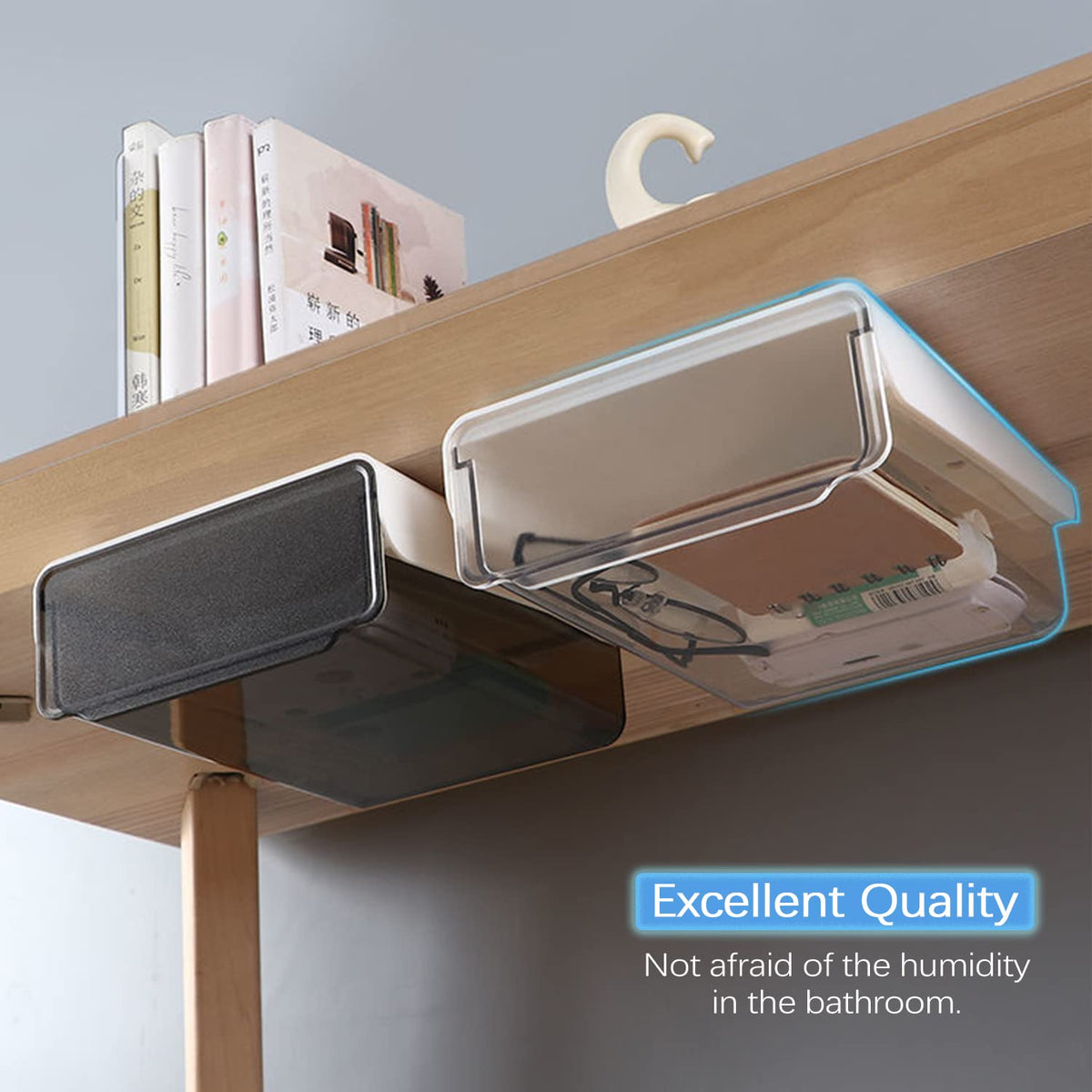 OSPNIEEK Self-adhesive Under Desk Drawer Organizer, 2 Pack Table Hidden Slide Out Large Storage
