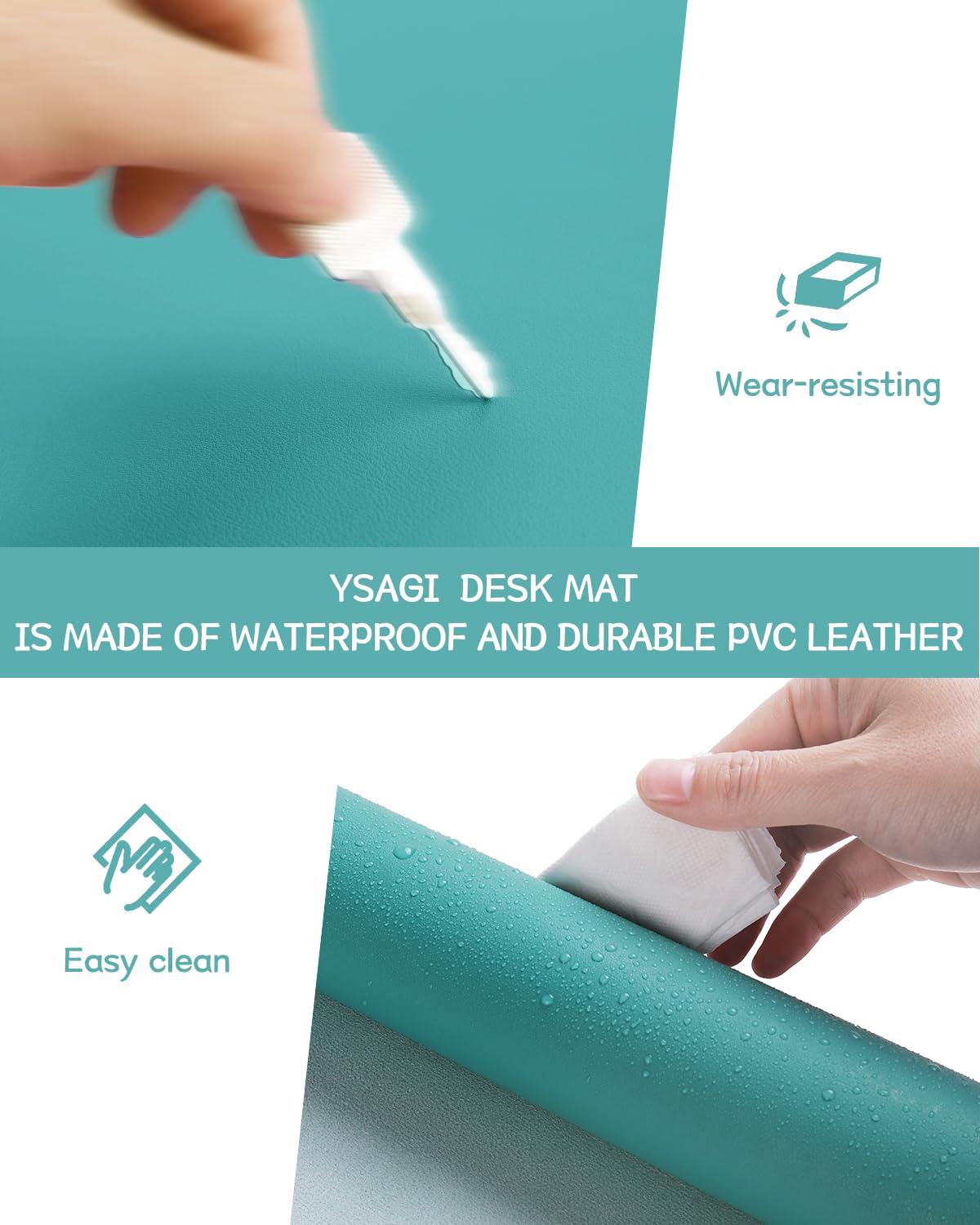 YSAGi Non-Slip Leather Desk Pad L Size, Waterproof Laptop Computer Desk Keyboard Mat, Table