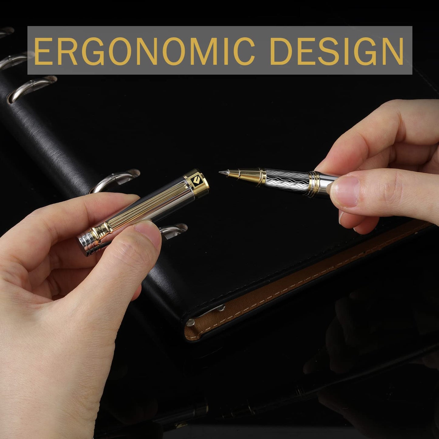 KEYZOR Luxury Writing Rollerball Pen With Schmidt Refill,Metal Pen Of 24k Gold Trim,Fancy Pen Gift