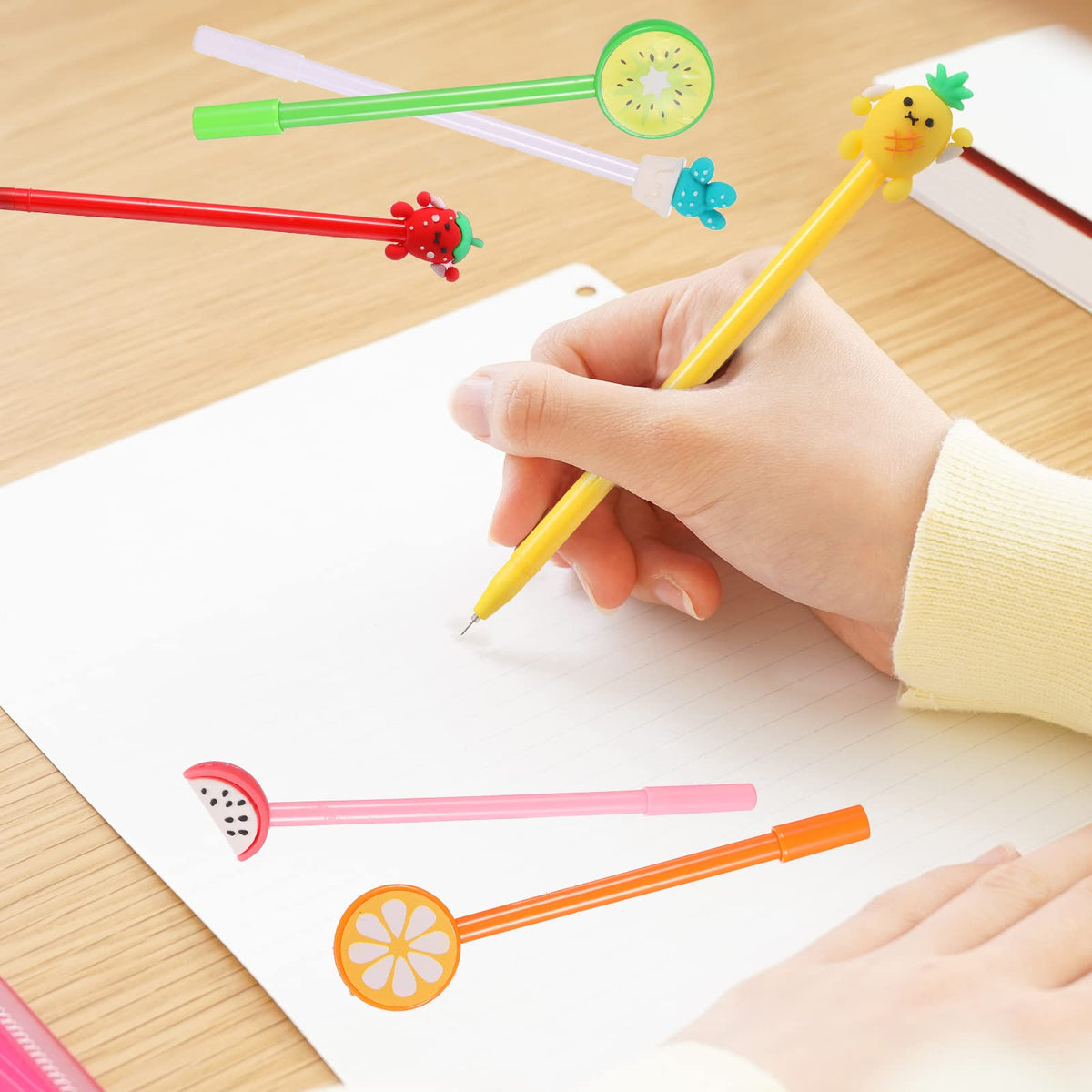 Containlol 48 Pcs Cartoon Cute Fun Pens Bulk Black Gel Ink, Colorful Fruit