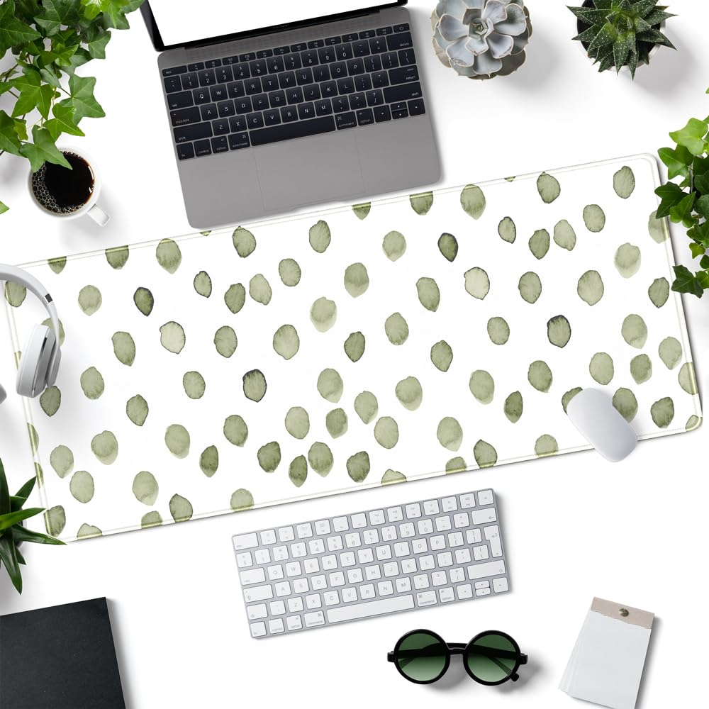 Cute Polka Dot Minimalist Green Keyboard Pad Simple & Atmospheric Desk Mat XL Large Mouse Pad for