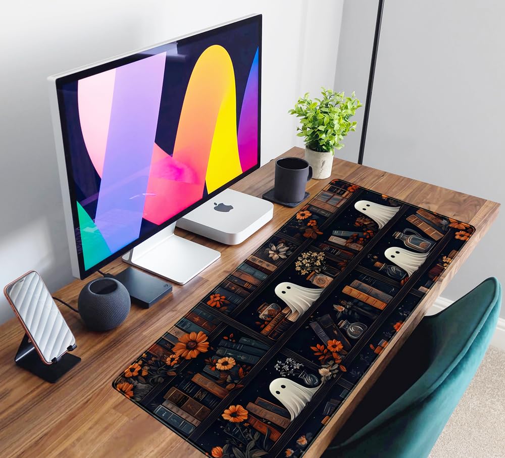 Cute Ghost Desk Mat Dark Vintage Large Mouse Pad Gaming Black Mouse Pad XXL Large Gaming Mousepad