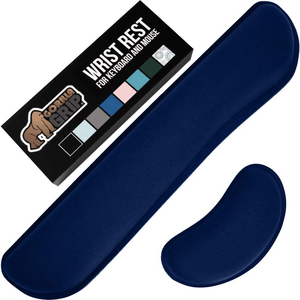 GORILLA GRIP Memory Foam Wrist Rest for Computer Keyboard, 2 Piece Navy