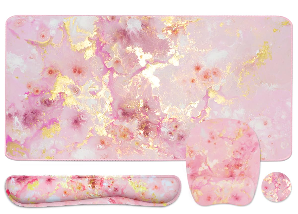 Keyboard Wrist Rest Large Mouse Pad Wrist Support for Computer, 4 in 1 Memory Foam Keyboard Pad