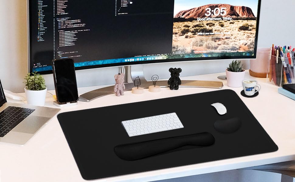 Large Mouse Pad and Keyboard Wrist Rest, Desk Pad for Keyboard and Mouse, 4-in-1 Large Gaming Mouse