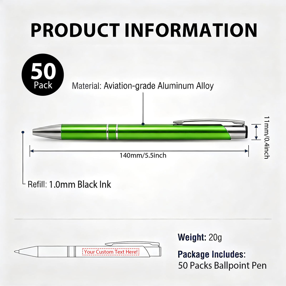 Personalized Black Ink Pen for Events, Trade Shows-Pack of 50