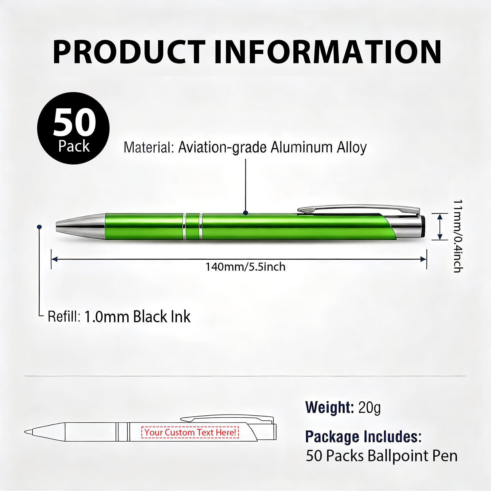 Personalized Black Ink Pen for Events, Trade Shows-Pack of 50