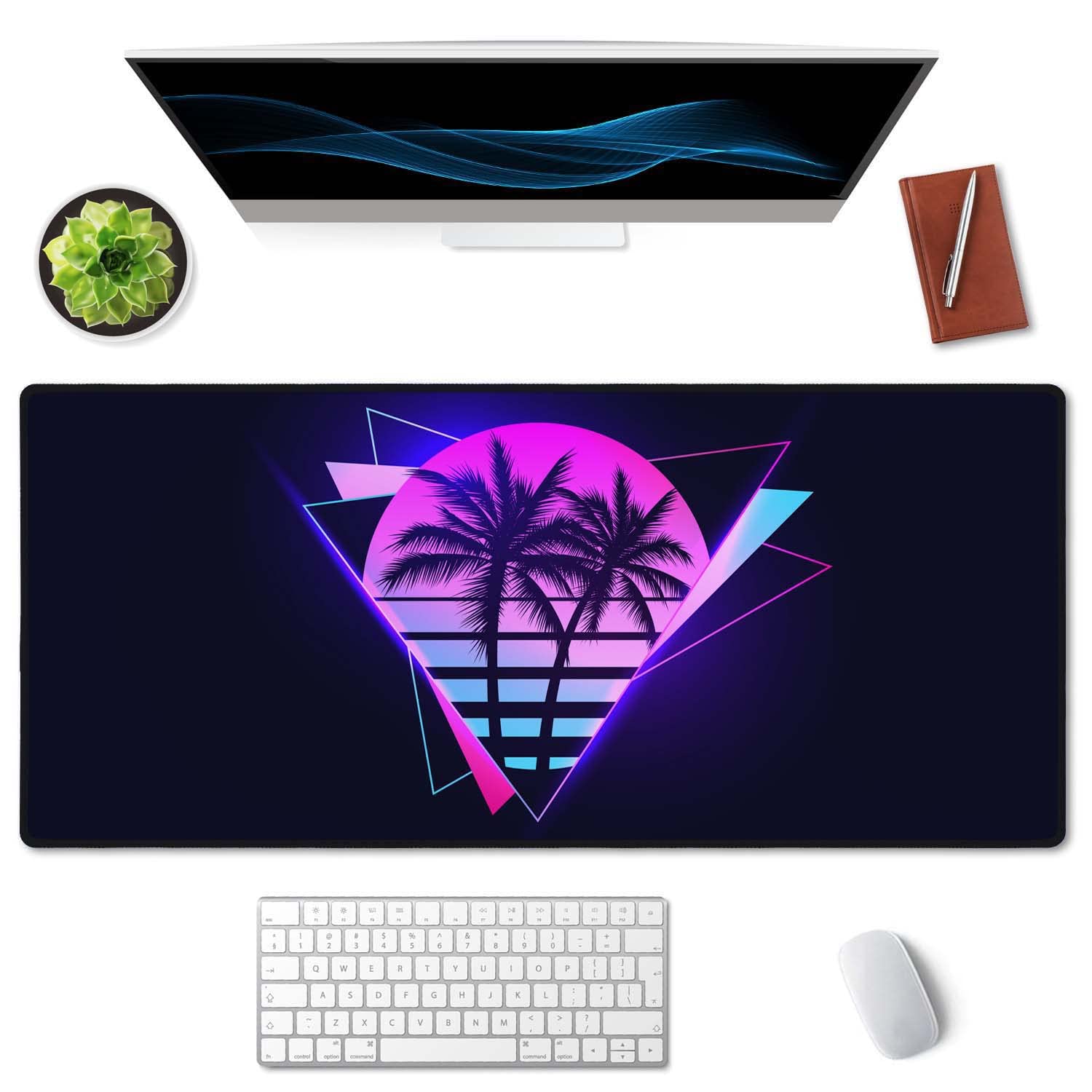 SSOIU Vaporwave Palm Large Gaming Desk Mat - Extra Large, Cute, Keyboard Mat - XXL Gaming Mouse