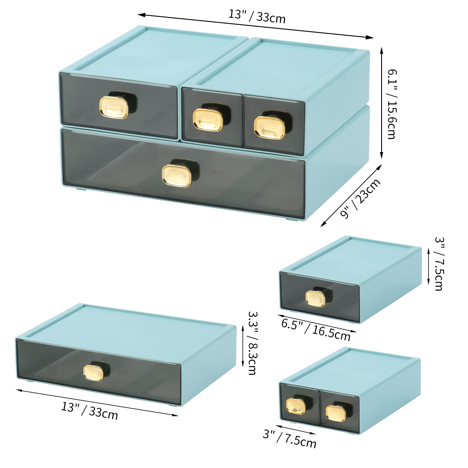 OSteed Desktop Storage Drawers, Stackable Countertop Organizer with Drawers