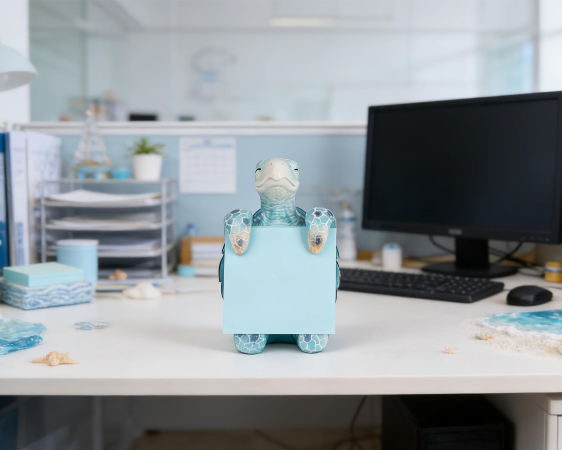HORTIX Sea Turtle Pop-Up Sticky Note Dispenser for 3 x 3 in Notes, Blue