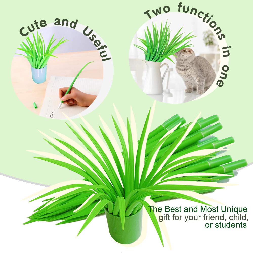 Youdepot Green Leaf Like Grass-Blade Pens, Black Ink, Pack Of 25