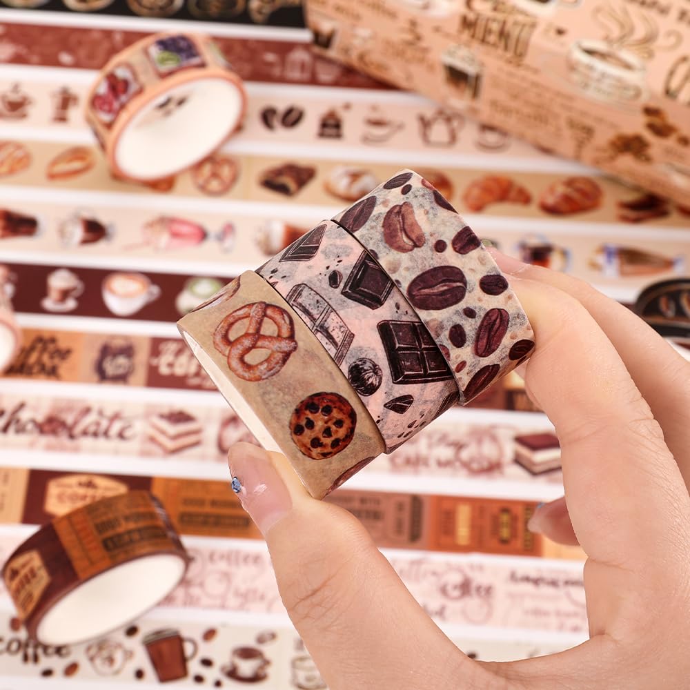 icceemee 20 Rolls Coffee Theme Washi Tape Set, Writable Decorative Tapes for Scrapbooking, Junk