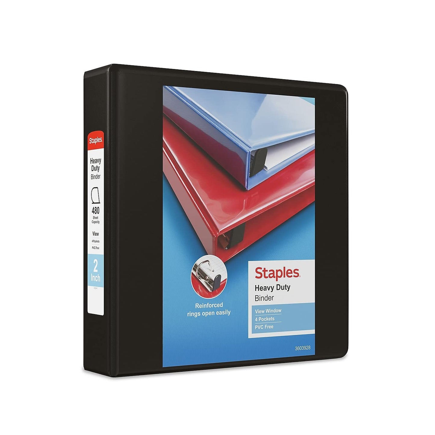 Staples Heavy-Duty 2-Inch 3-Ring View Binder, Black