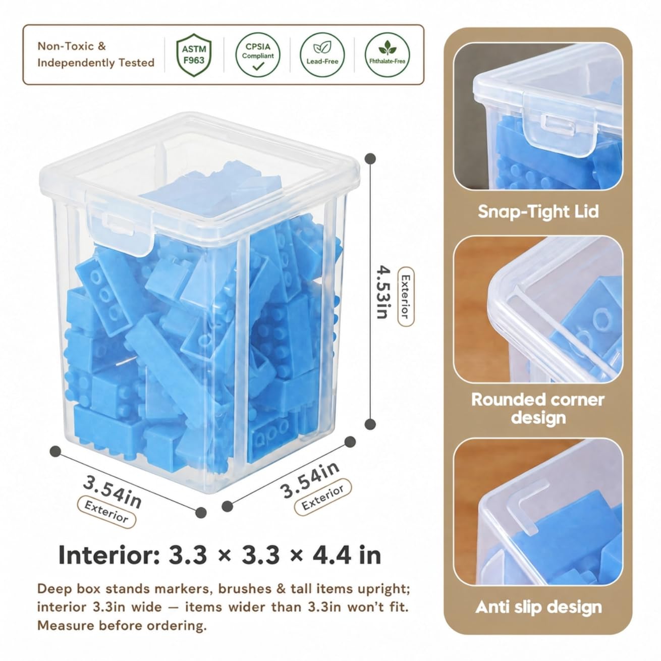 Swuj 10 Pack Deep Clear Square Storage Box, Craft & Art Marker Organizer