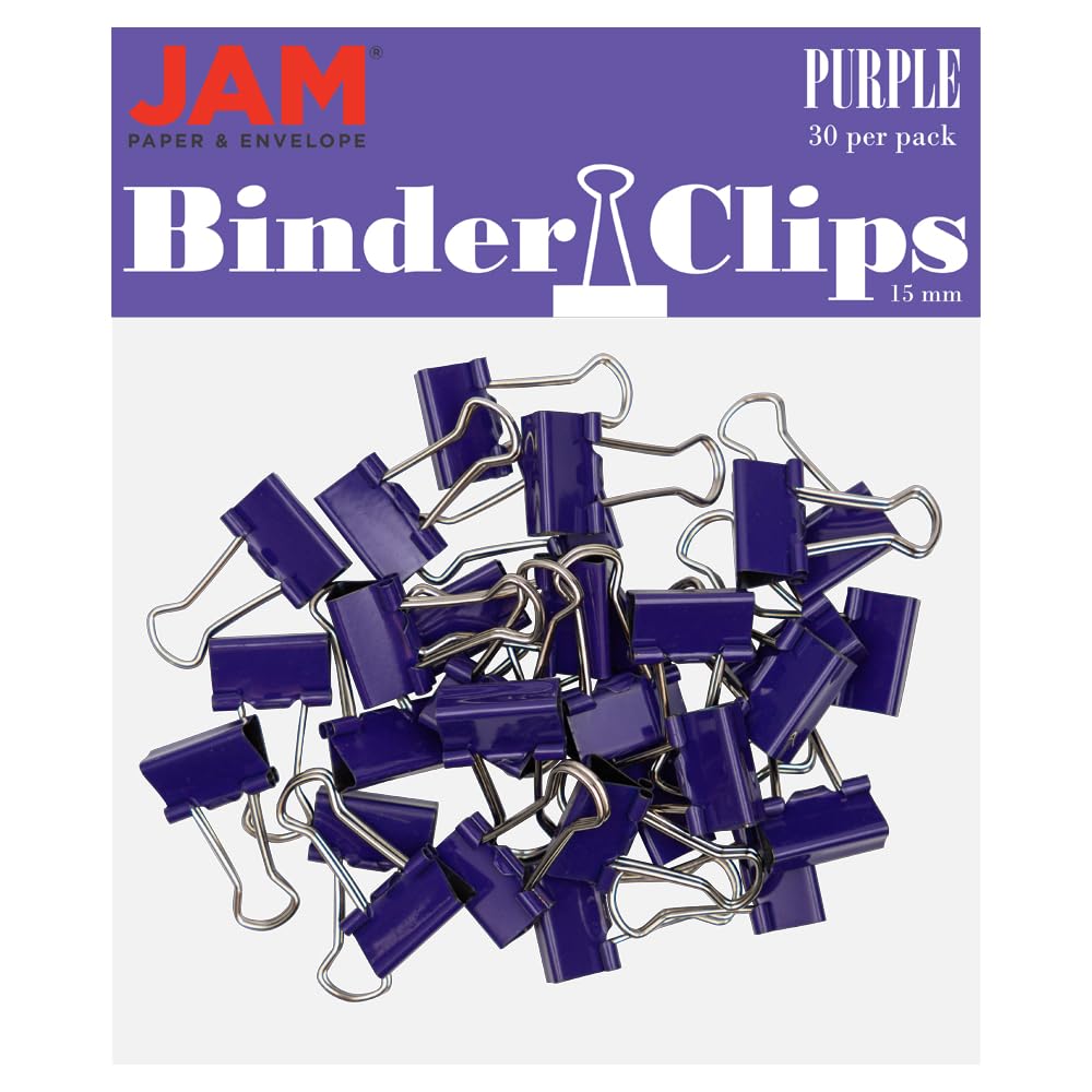JAM PAPER Colorful Binder Clips - Extra Small - 3/5 Inch (15 mm) - Purple Binderclips - 30/Pack