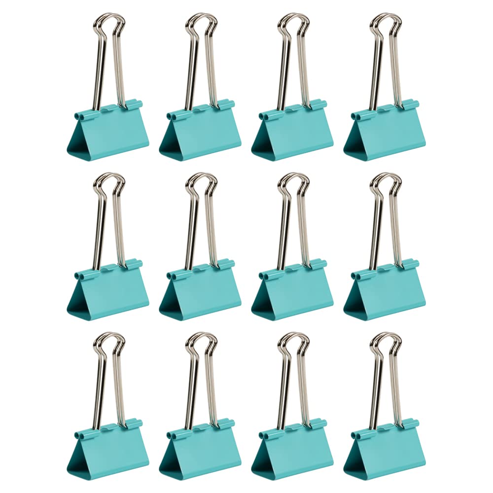 JAM PAPER Colorful Binder Clips - Large - 1 1/2 Inch (41 mm) - Teal Binderclips - 12/Pack