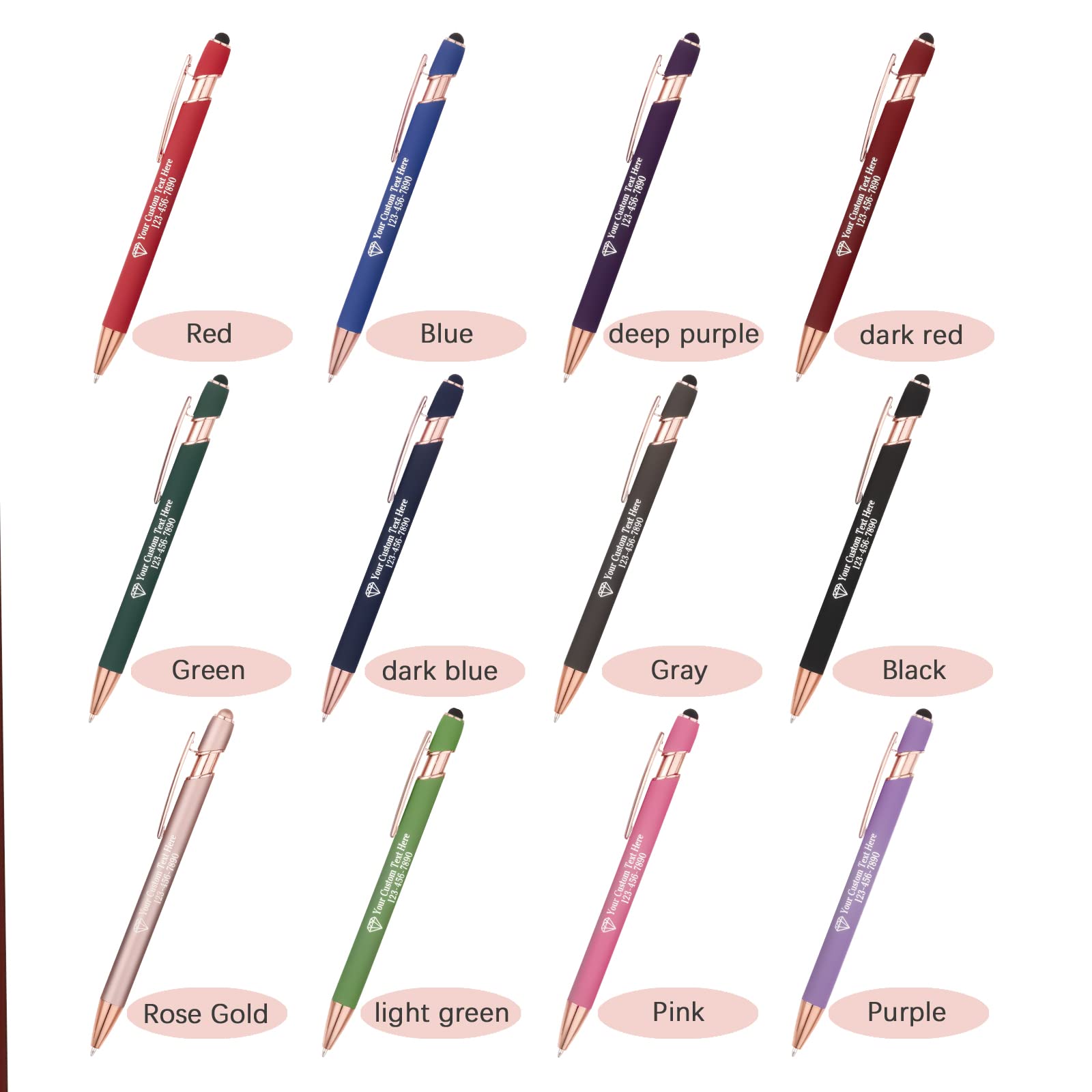 NGTSFLY 12 pcs Personalized Pens with Name or Logo Black Ink Custom Ballpoint Pen with Free
