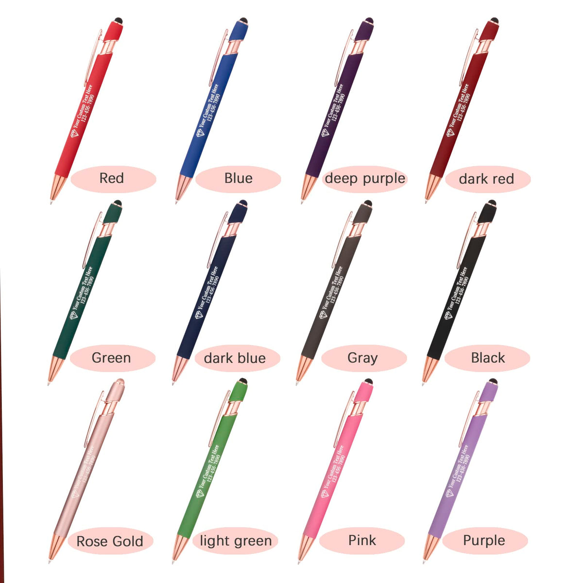 NGTSFLY 12 pcs Personalized Pens with Name or Logo Black Ink Custom Ballpoint Pen with Free