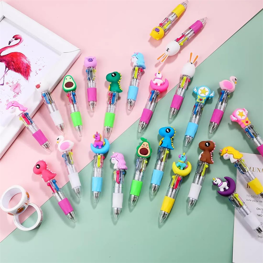Arthink Mini Multicolor Pens, 4 in1 Kawaii Animal Party Bag Pen, Ballpoint Pens for Birthdays and