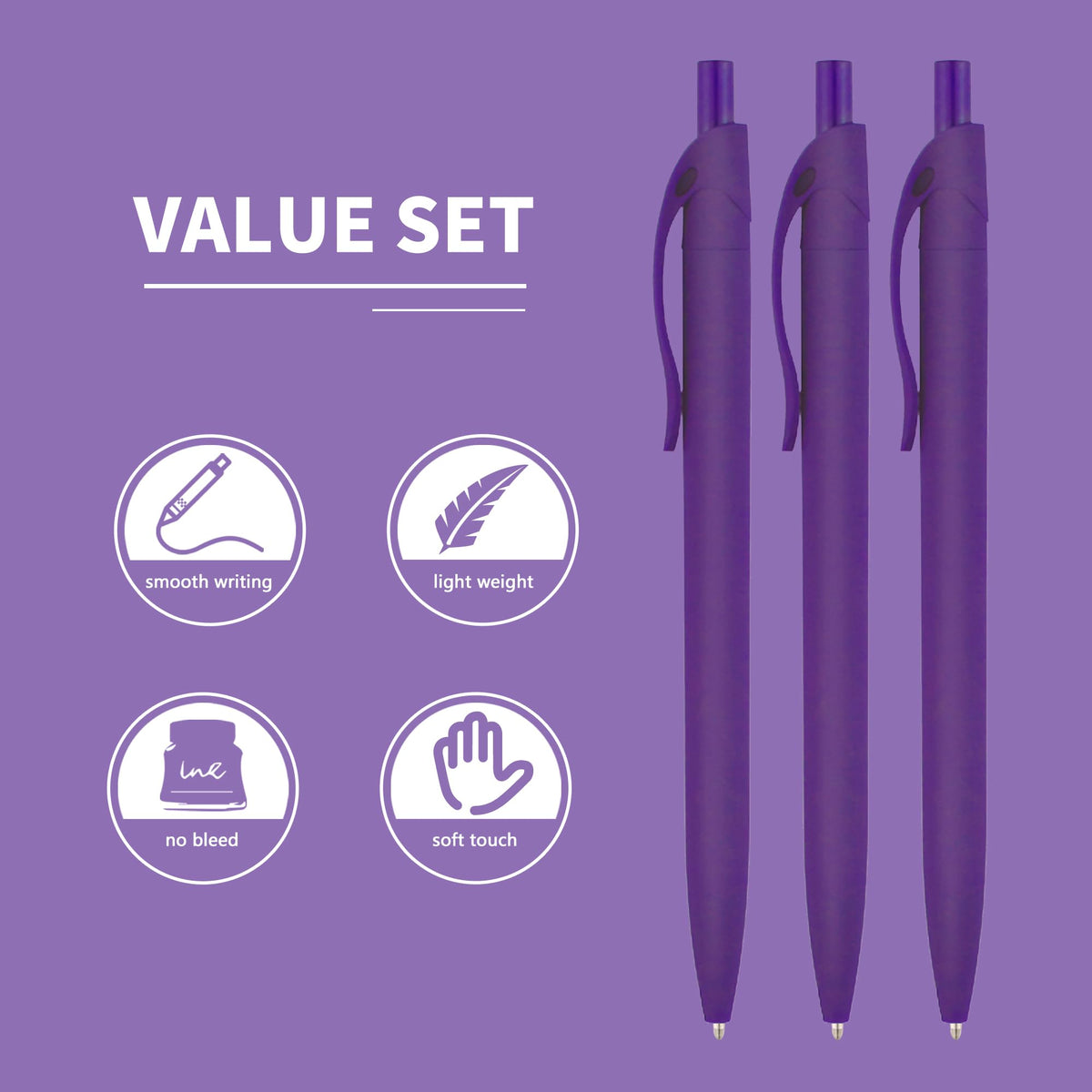 deegtran Pens Bulk, 50 Pack No Bleed Purple Click Pens, Wholesale Retractable Ballpoint Pens