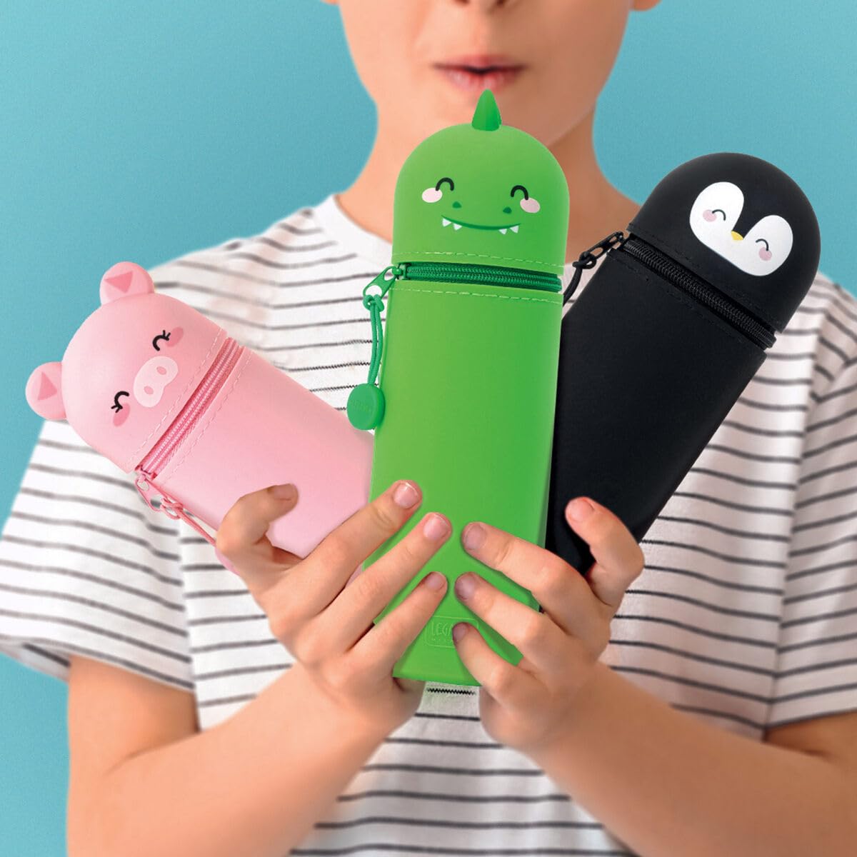 Legami Kawaii 2 in 1 Soft Silicone Cute Dinosaur Pencil Case (Green Green)