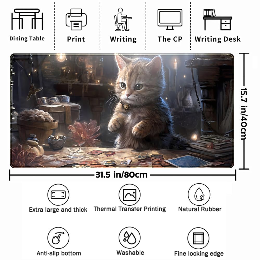 Lotus Cat XL Extended Large Gaming Mouse Pad - Black Magic Mystical Zone Gaming Desk Mat - Computer
