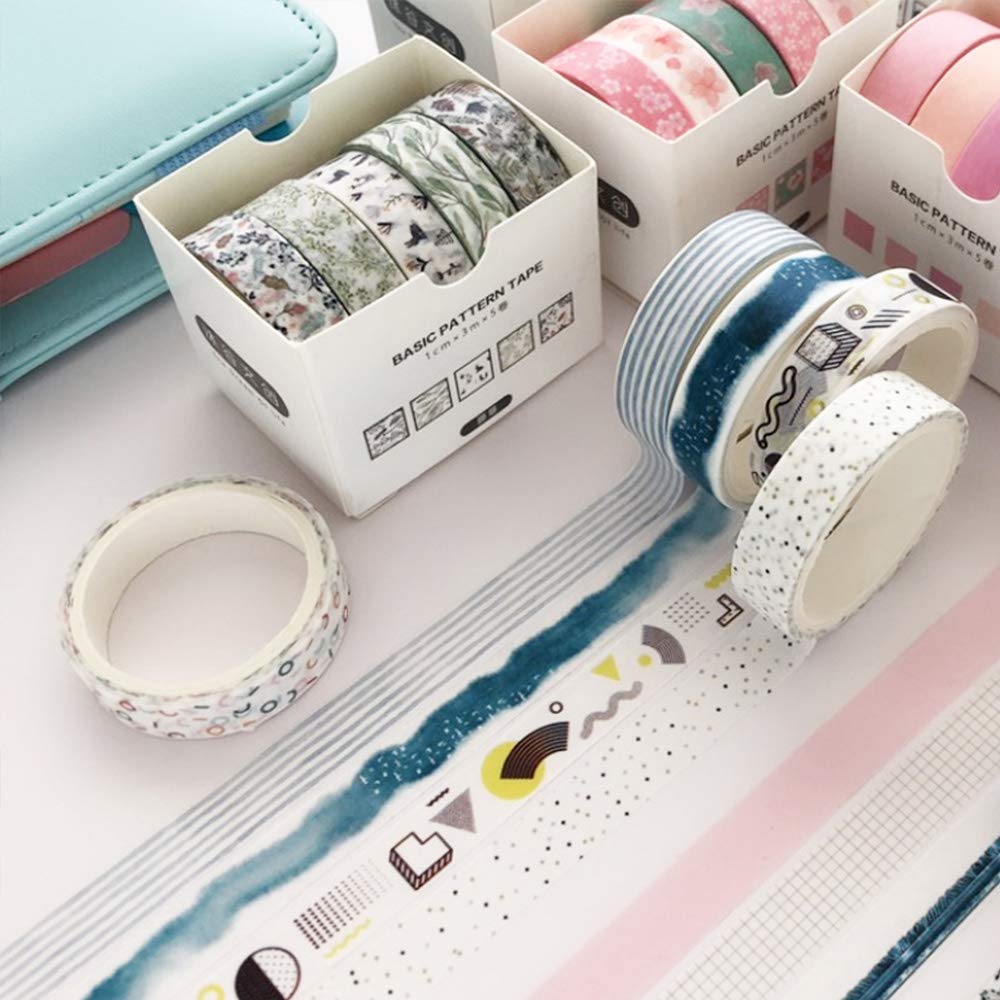 YUBX 5 Rolls Washi Tape Set Creative Basic Skinny Decorative Tapes for Arts, DIY Crafts, Bullet