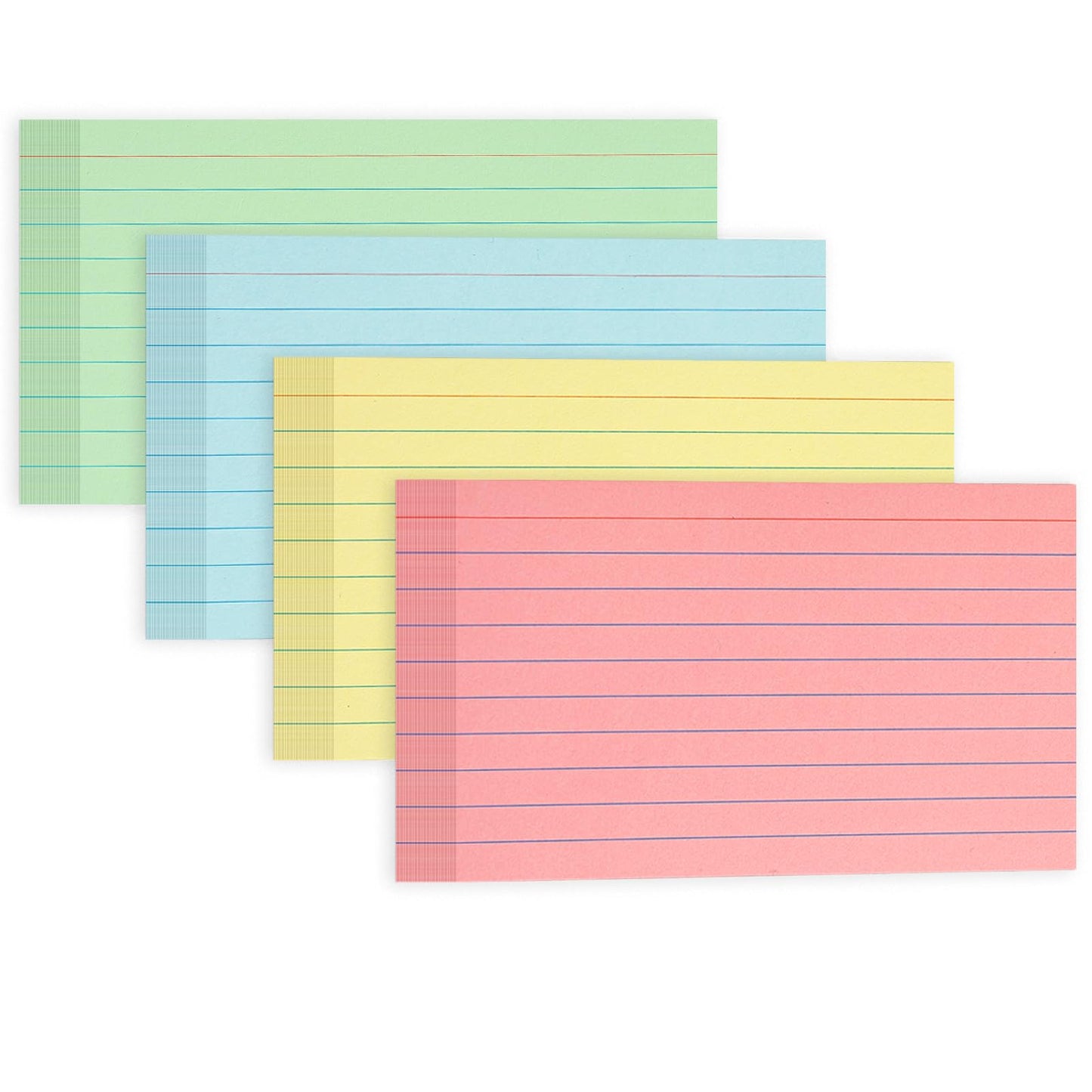300PCS Colored Index Cards 5x8, 4 Color Note Cards Single Sided Ruled