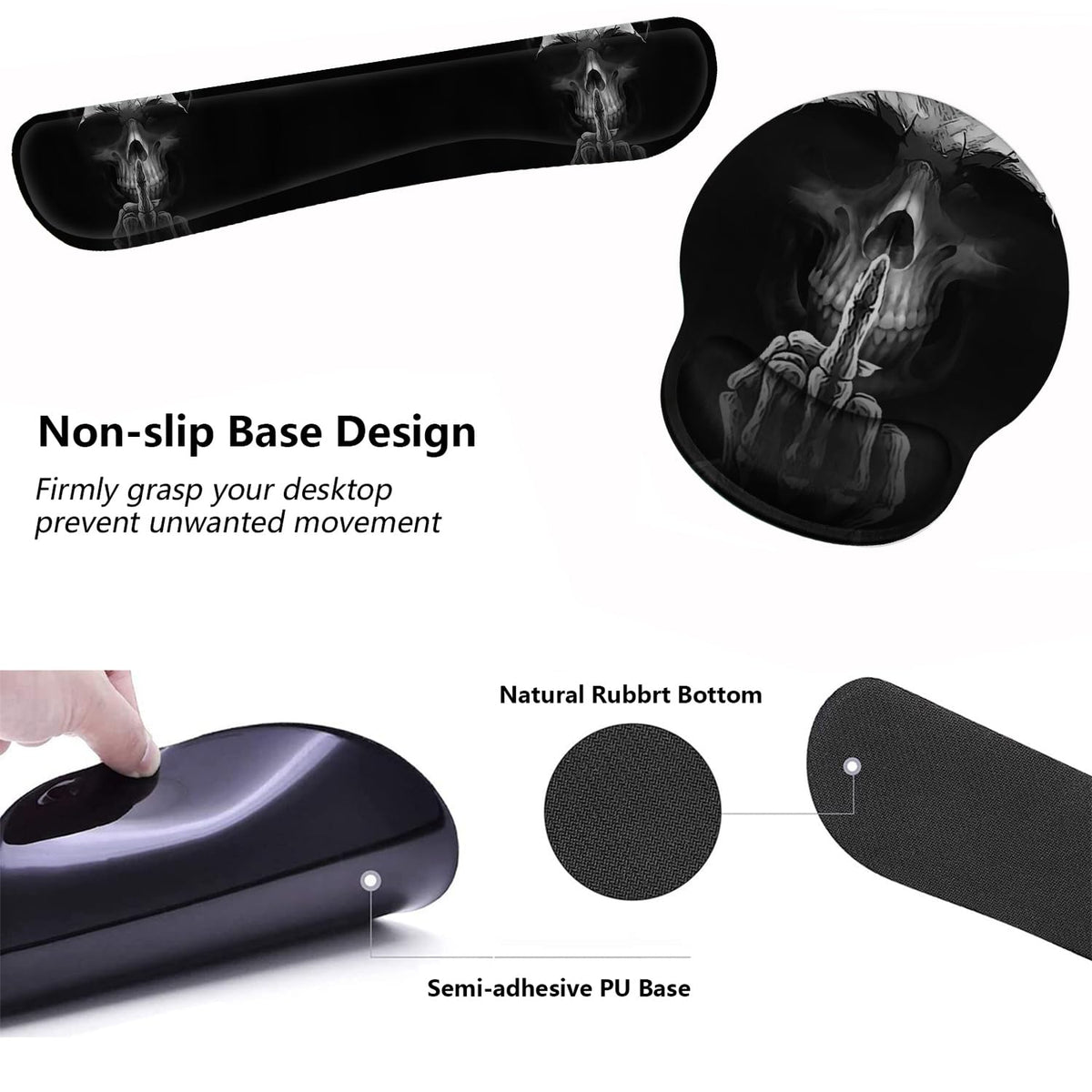 Keyboard Wrist Rest and Mouse Pad Wrist Support Set with Coasters, Non-Slip PU Base Ergonomic