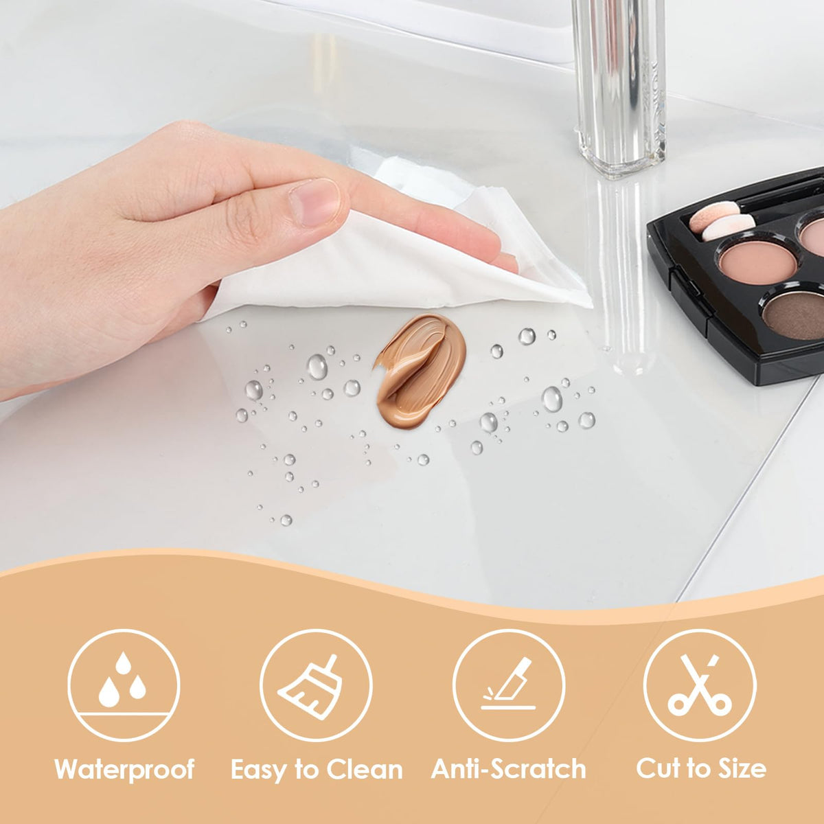 Makeup Mat for Vanity to Protect Desk Top, PVC Desk Mat, 31.5x15.7in, Clear